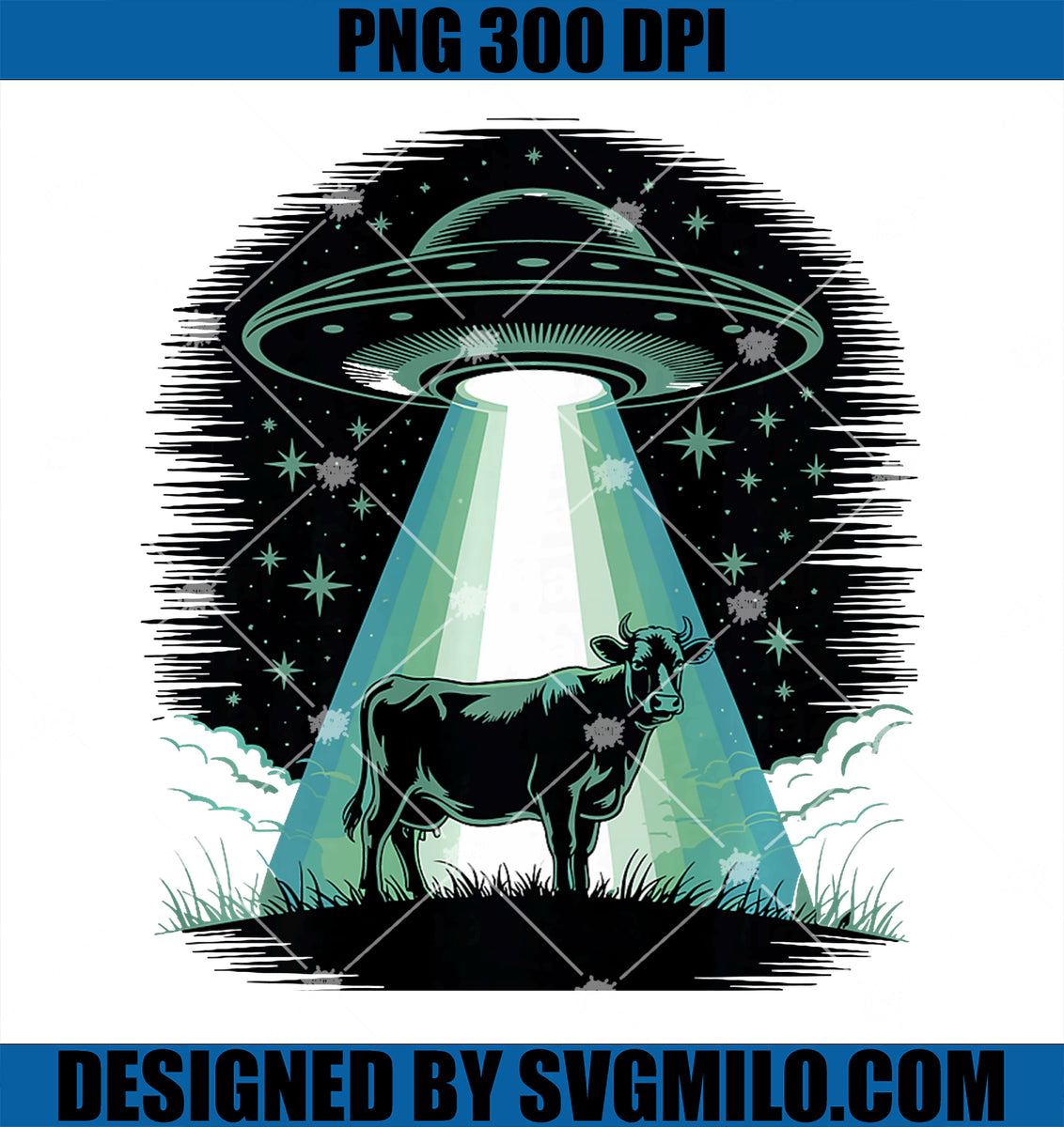 UFOLightsBeamOverCowUnderStarryNightPNG_SkyFunnyAlienPremiumPNGcopy ...