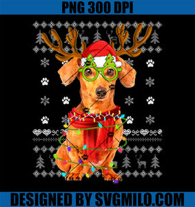 Ugly Sweater Christmas Lights PNG, Dachshund Dog Puppy Lover PNG