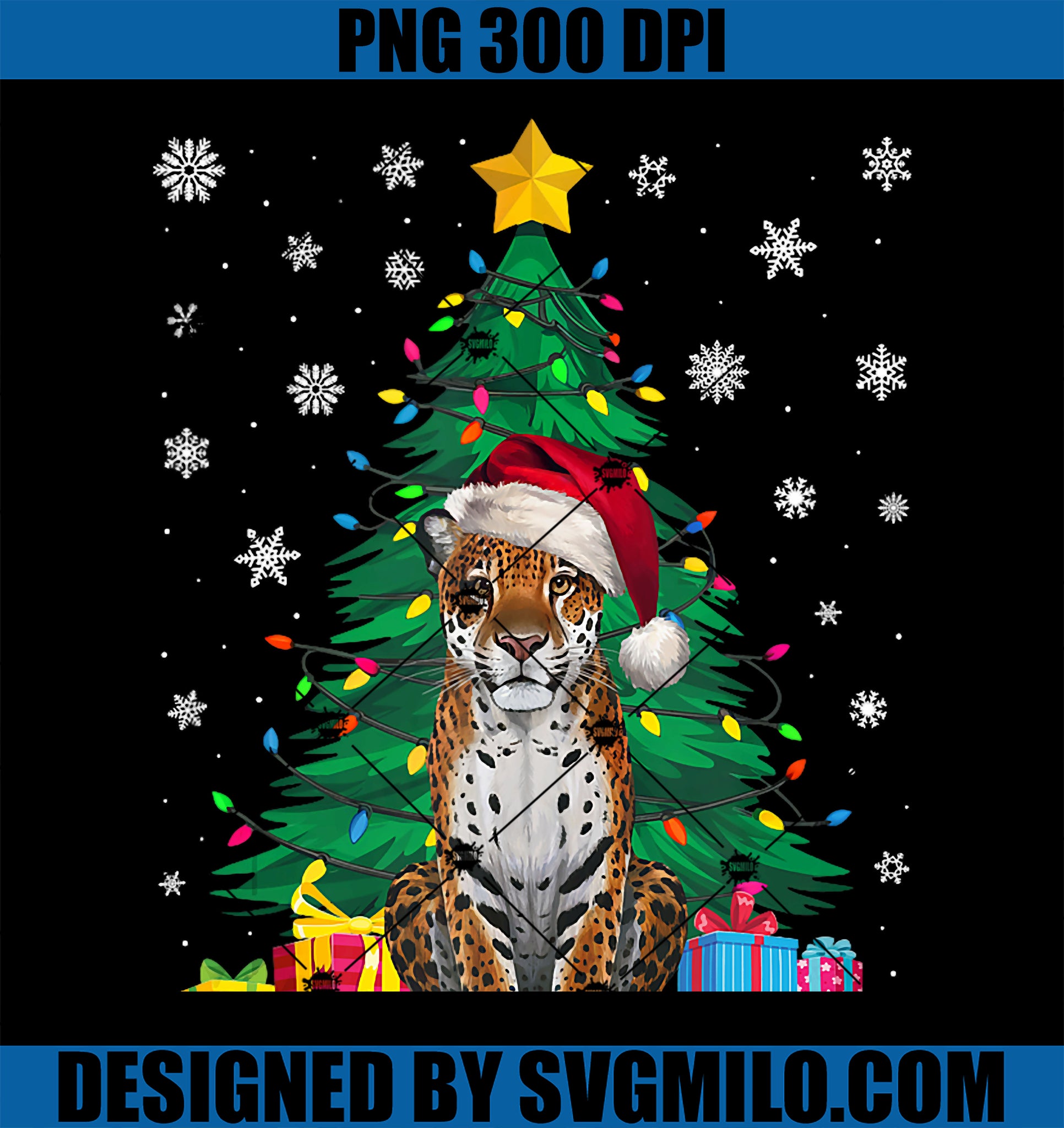 Ugly Sweater Christmas Tree Lights Jaguar Santa Hat Xmas PNG