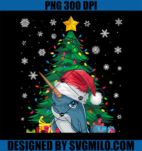 Ugly Sweater Christmas Tree Lights Narwhal Santa Hat Xmas PNG