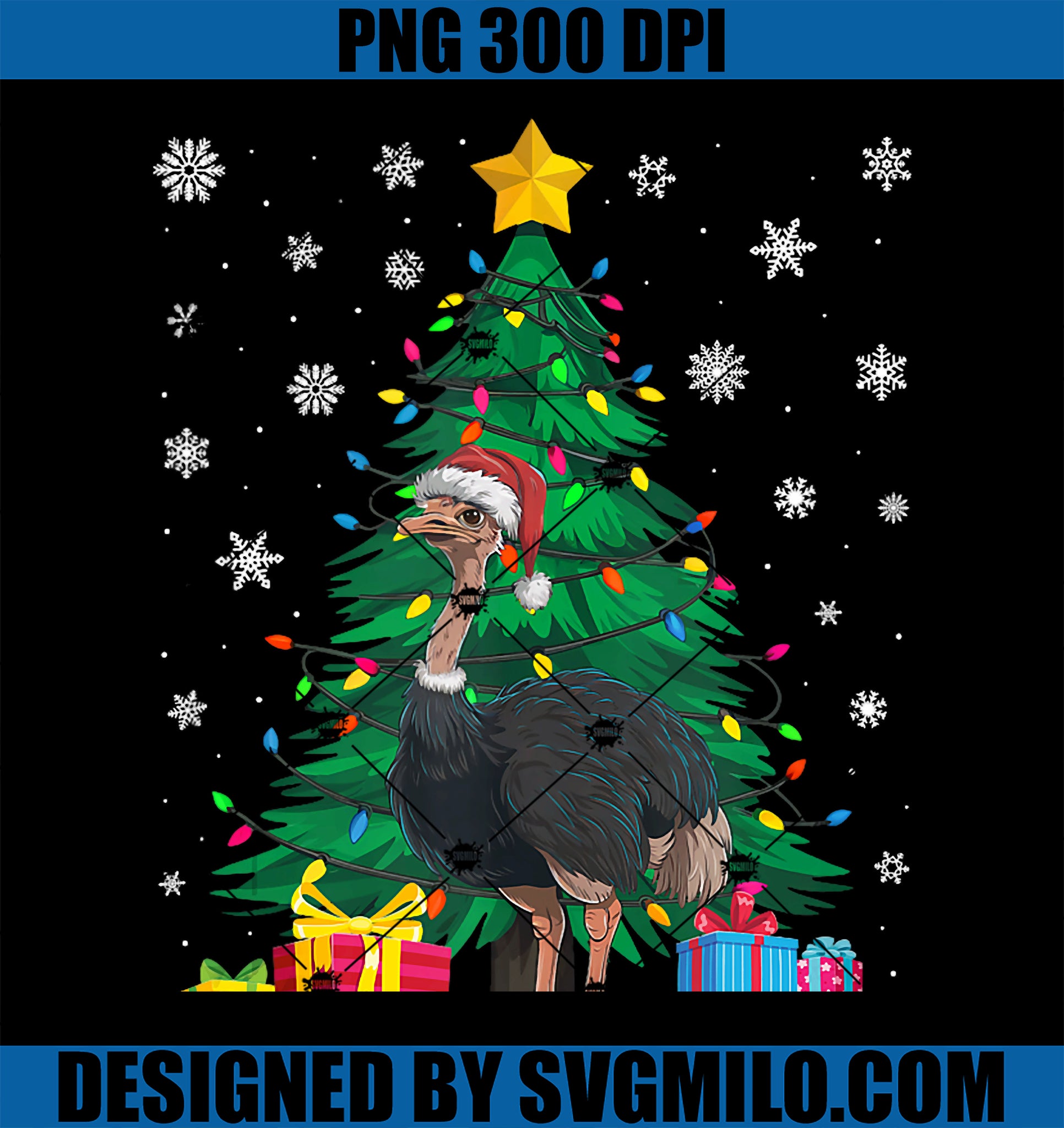 Ugly Sweater Christmas Tree Lights Ostrich Santa Hat Xmas PNG