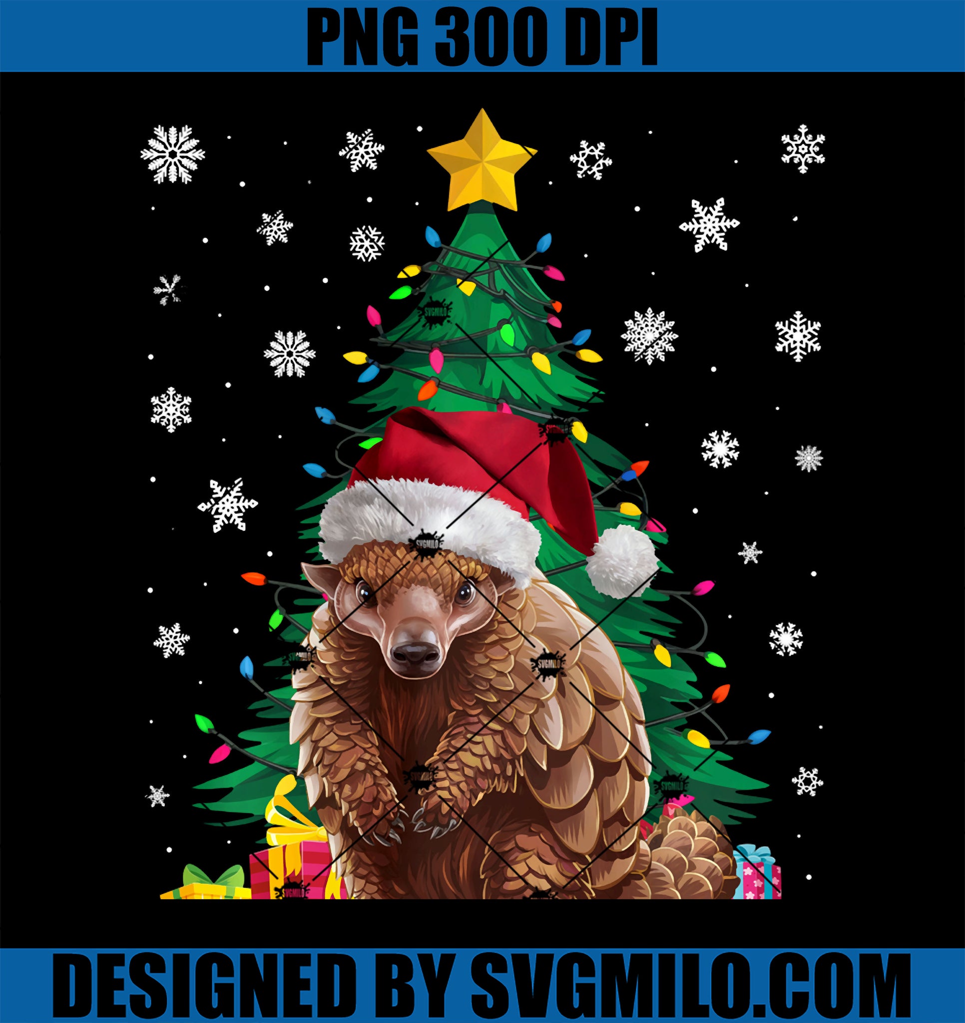 Ugly Sweater Christmas Tree Lights Pangolin Santa Hat Xmas PNG