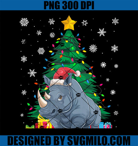 Ugly Sweater Christmas Tree Lights Rhino Santa Hat Xmas PNG