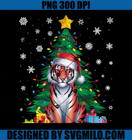 Ugly Sweater Christmas Tree Lights Tiger Santa Hat Xmas PNG