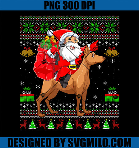 Ugly Sweater Santa Riding Miniature Pinscher Dog Christmas PNG