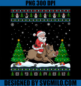 Ugly Xmas Lighting Tree Santa Riding Boar Christmas PNG