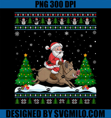 Ugly Xmas Lighting Tree Santa Riding Boar Christmas PNG