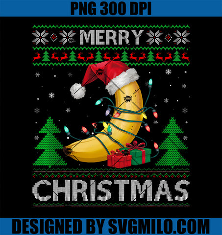 Ugly Xmas Sweater Style Lights Santa Banana Christmas PNG