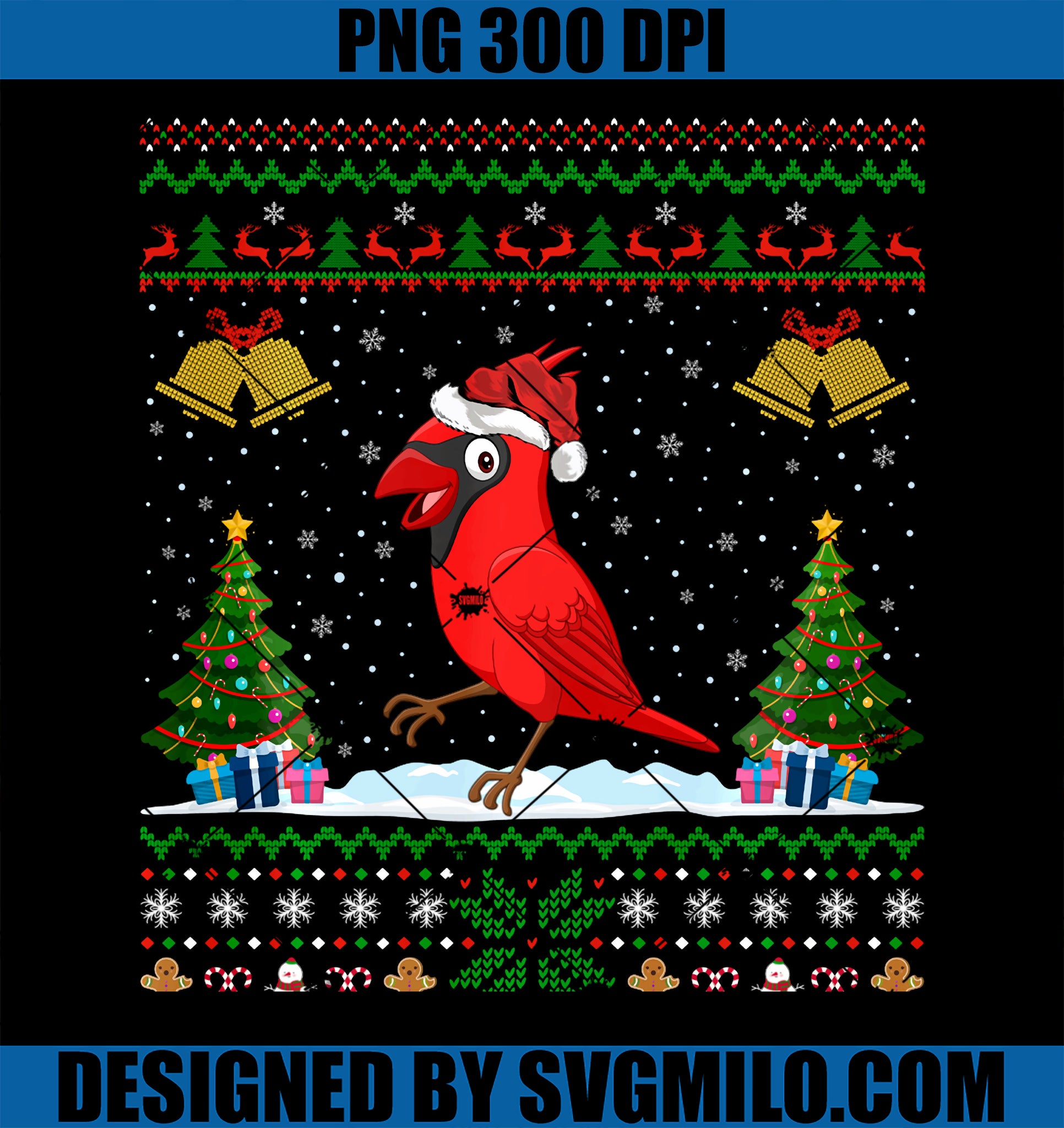 Ugly Xmas Tree Lights Santa Hat Cardinal Bird Christmas PNG