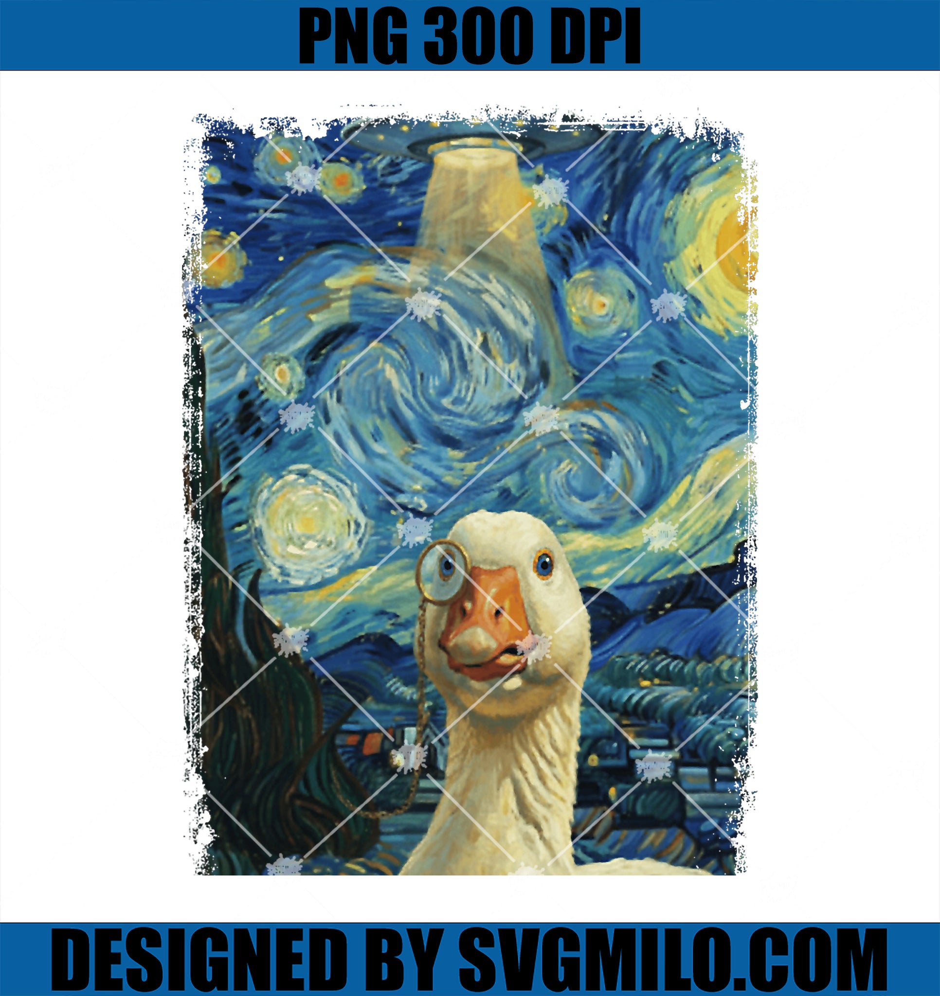 Van Gogh Starry Night PNG, Alien UFO Selfie Silly Goose PNG