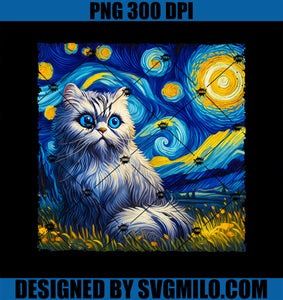 Van Gogh_s Starry Night Inspired Cat Lover Mom Dad Pet Owner PNG