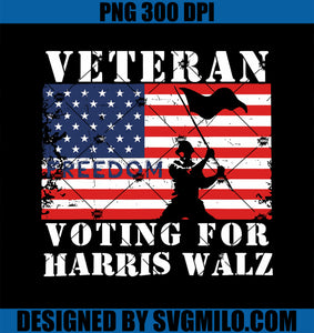 Veteran Freedom Voting for Harris Walz Waltz USA Flag PNG