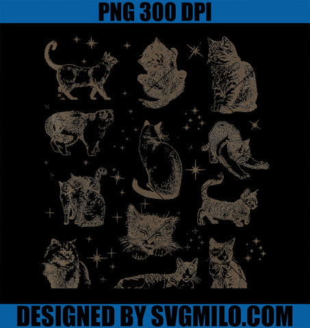 Vintage 90s PNG, Tattoo Retro Cats In Space PNG