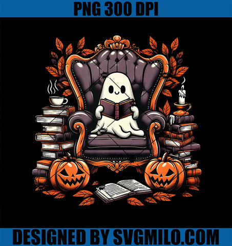 Vintage Book Reading Pumpkin Gothic Teachers Ghost PNG