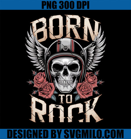 Vintage Born to Rock Skull Helmet Wings Roses PNG