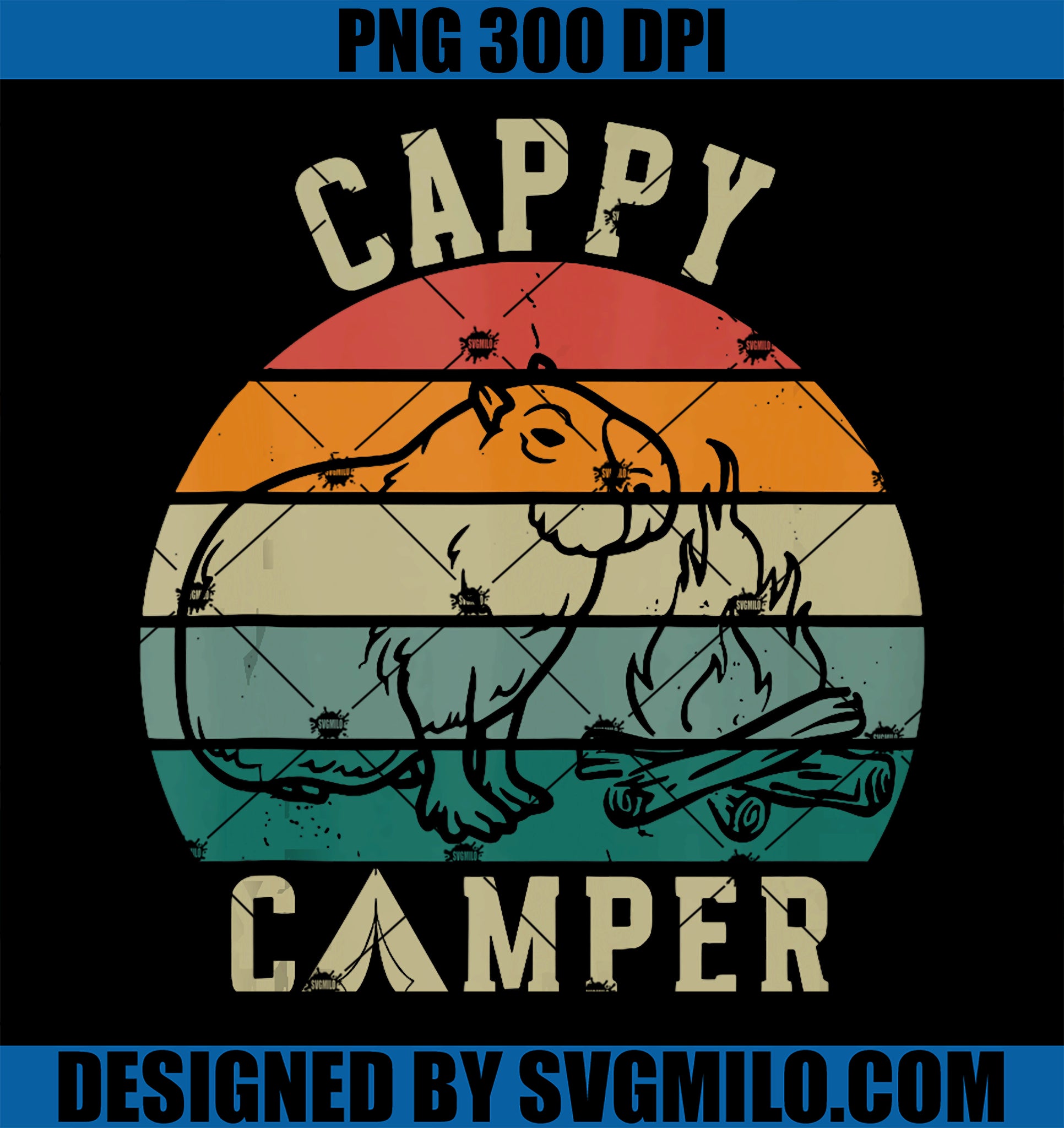 Vintage Capybara Camping Campfire Hiking Mountain Outdoor PNG