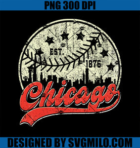 Vintage Chicago Skyline Gameday Retro Baseball PNG