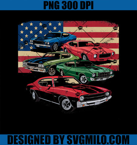 Vintage Classic Cars Muscle Car PNG, American Flag Patriotic PNG
