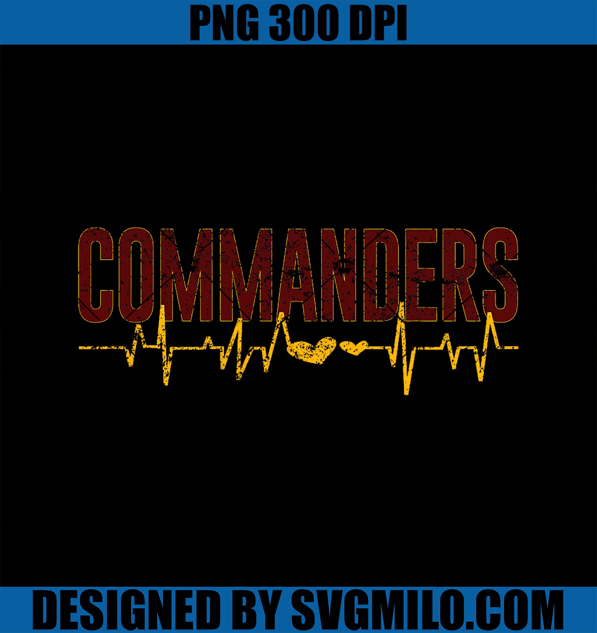 Vintage Commanders PNG, Heart Beat Distressed Sports Spirit PNG