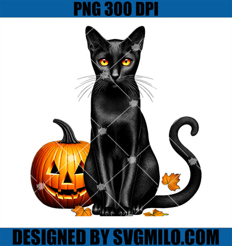 Vintage Creepy Spooky Black Cat Pumpkin Halloween PNG