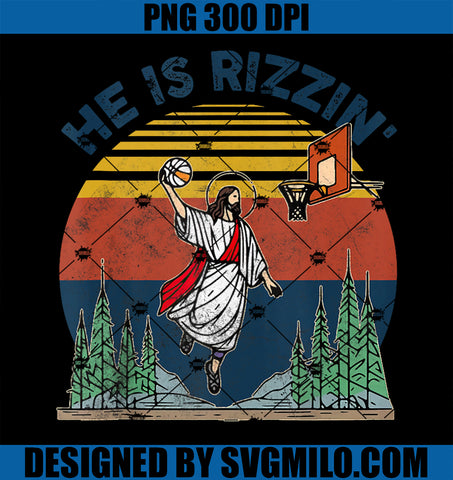 Vintage Easter He is Rizzin' Jesus Christian Basketball PNG
