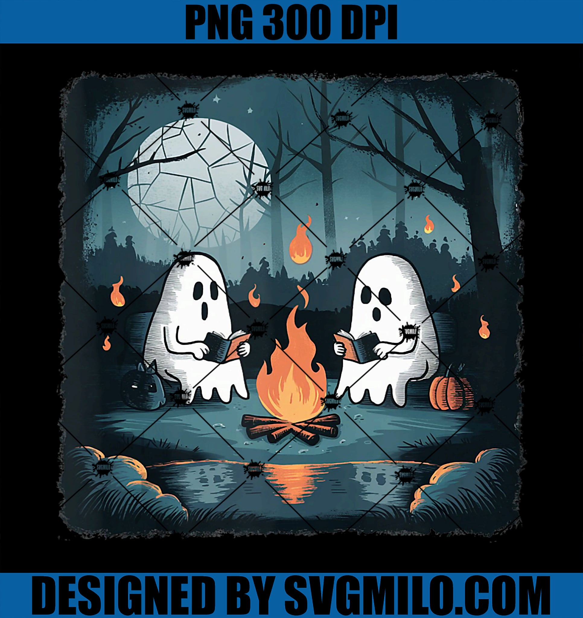 Vintage Ghost Book Reading Camping Gothic PNG, Halloween Teachers PNG