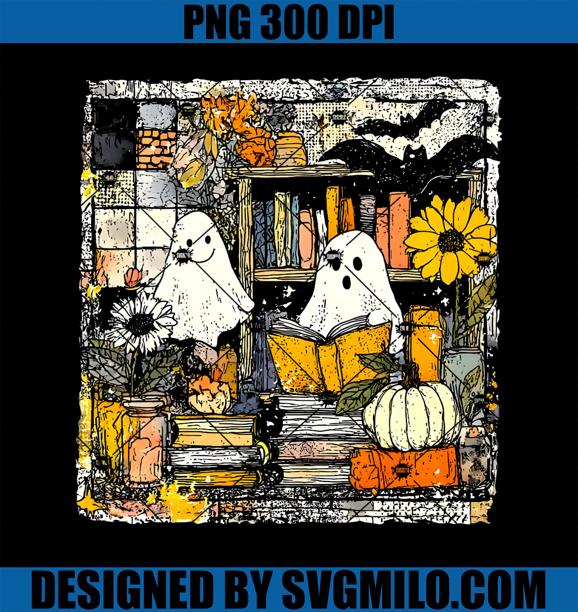 Vintage Ghost Reading Book Lovers Library PNG, Halloween Spooky PNG