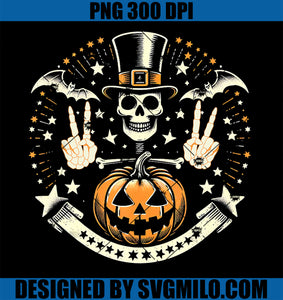 Vintage Halloween Skeleton With Top Hat and Pumpkin PNG