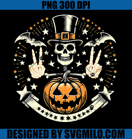 Vintage Halloween Skeleton With Top Hat and Pumpkin PNG