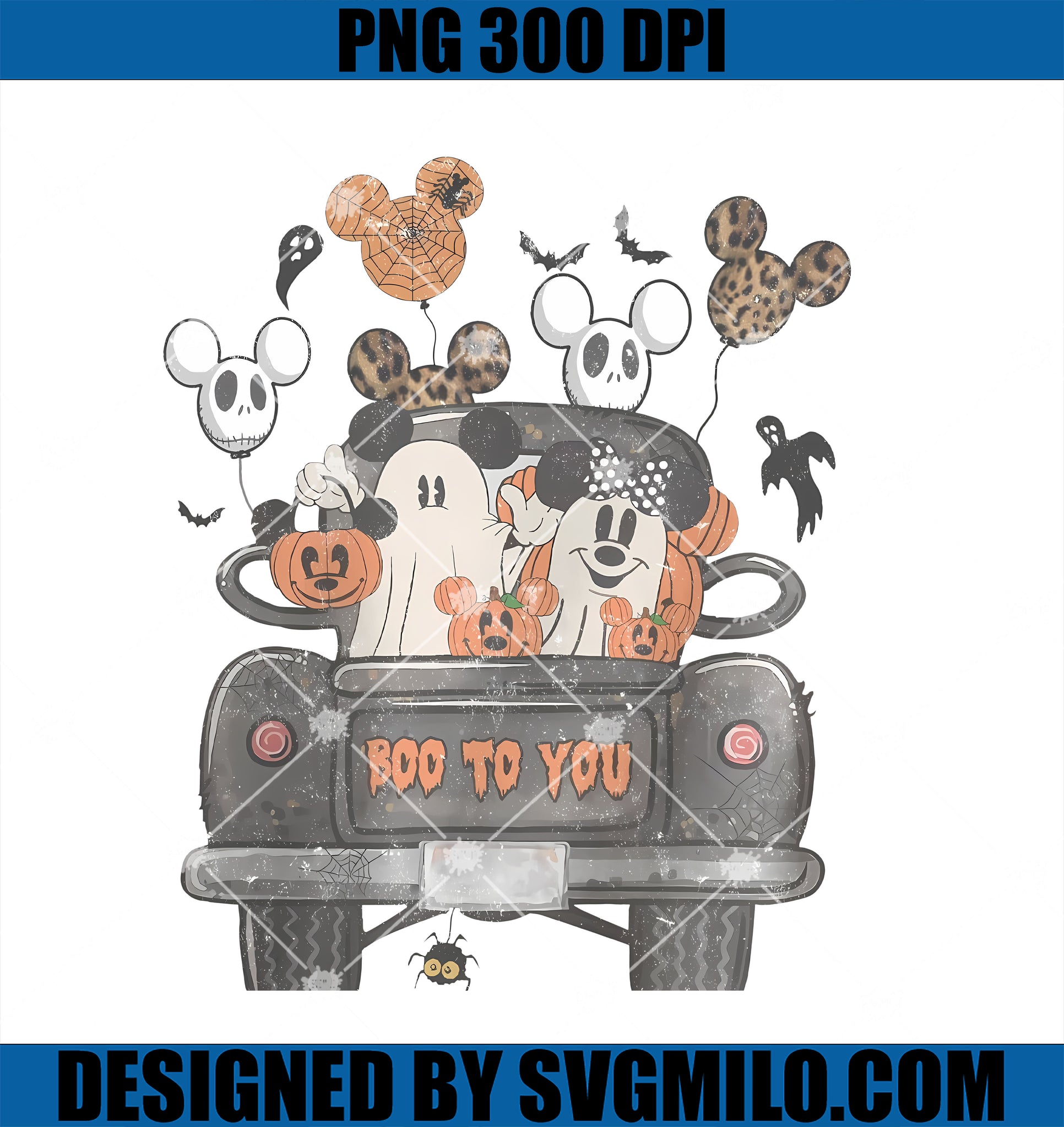 Vintage Mickey Minnie Boo To You Halloween PNG, Mickey Minnie Balloons Halloween PNG