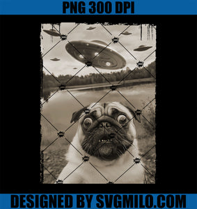 Vintage Pug UFO Encounters PNG, Funny UFO and Pug Selfie PNG