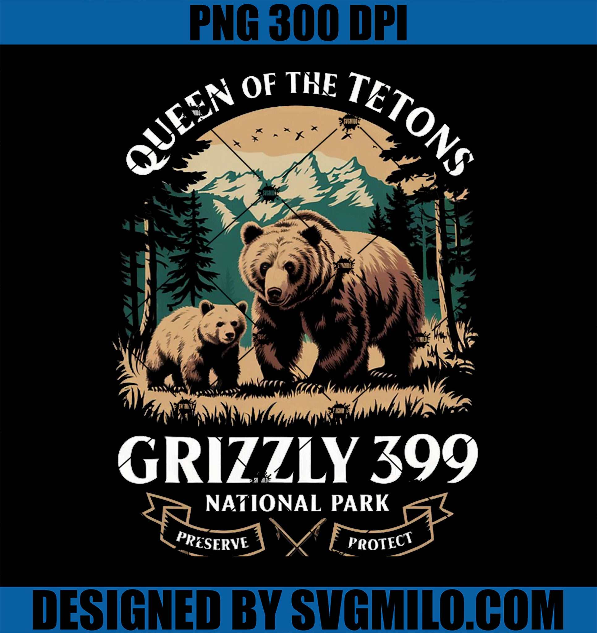 Vintage Queen Of The Tetons Grizzly 399 National Park Bear PNG