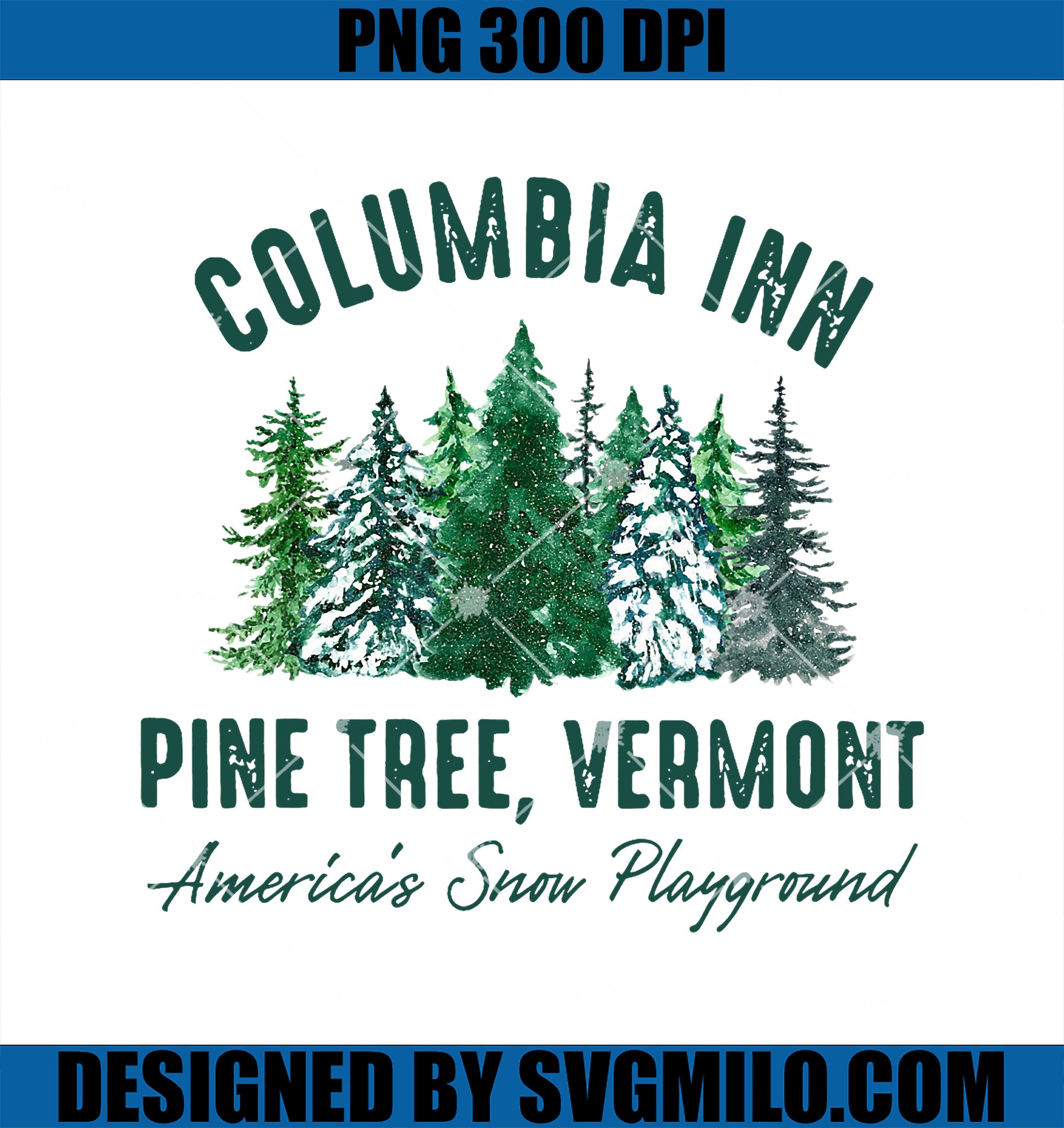 Vintage Retro Columbia Inn Pine Tree Vermont Merry Christmas PNG