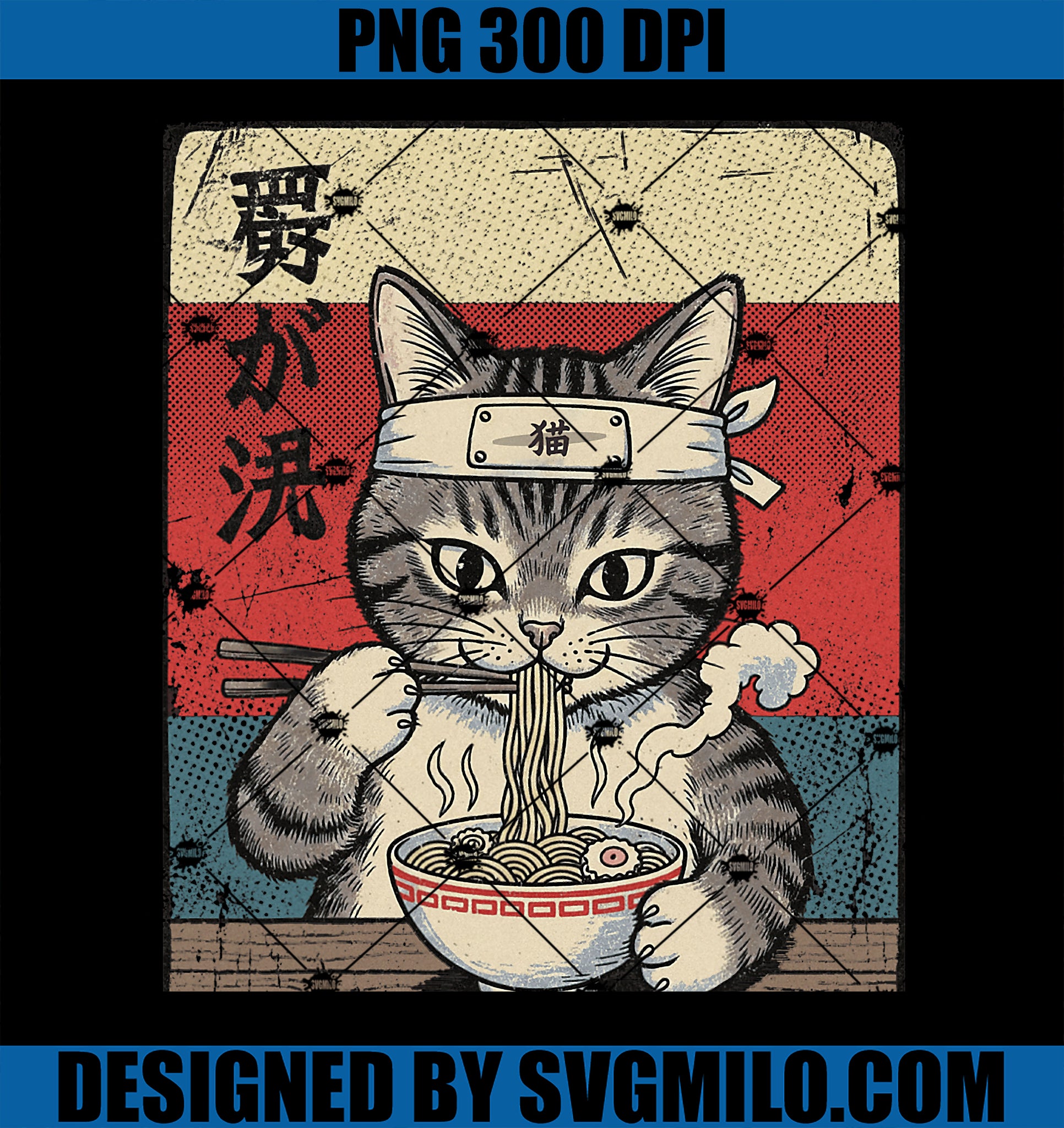 Vintage Retro Y2K Ramen Cat PNG, Kawaii Japanese Anime PNG