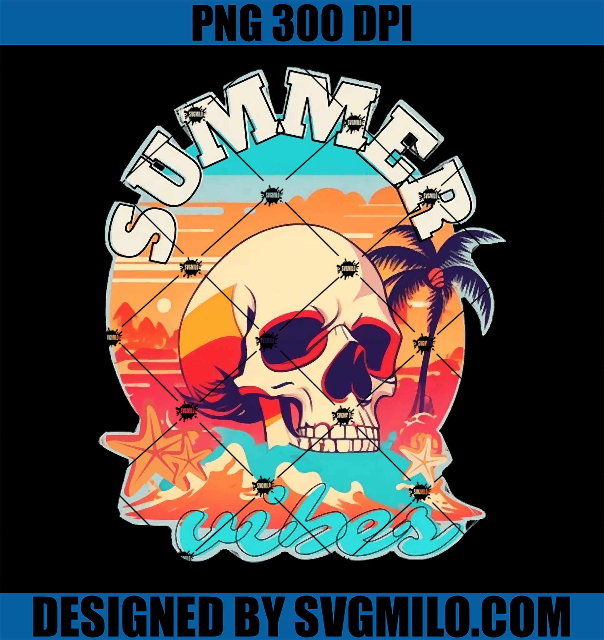 Vintage Summer Vibes Skull PNG, Halloween Summer PNG