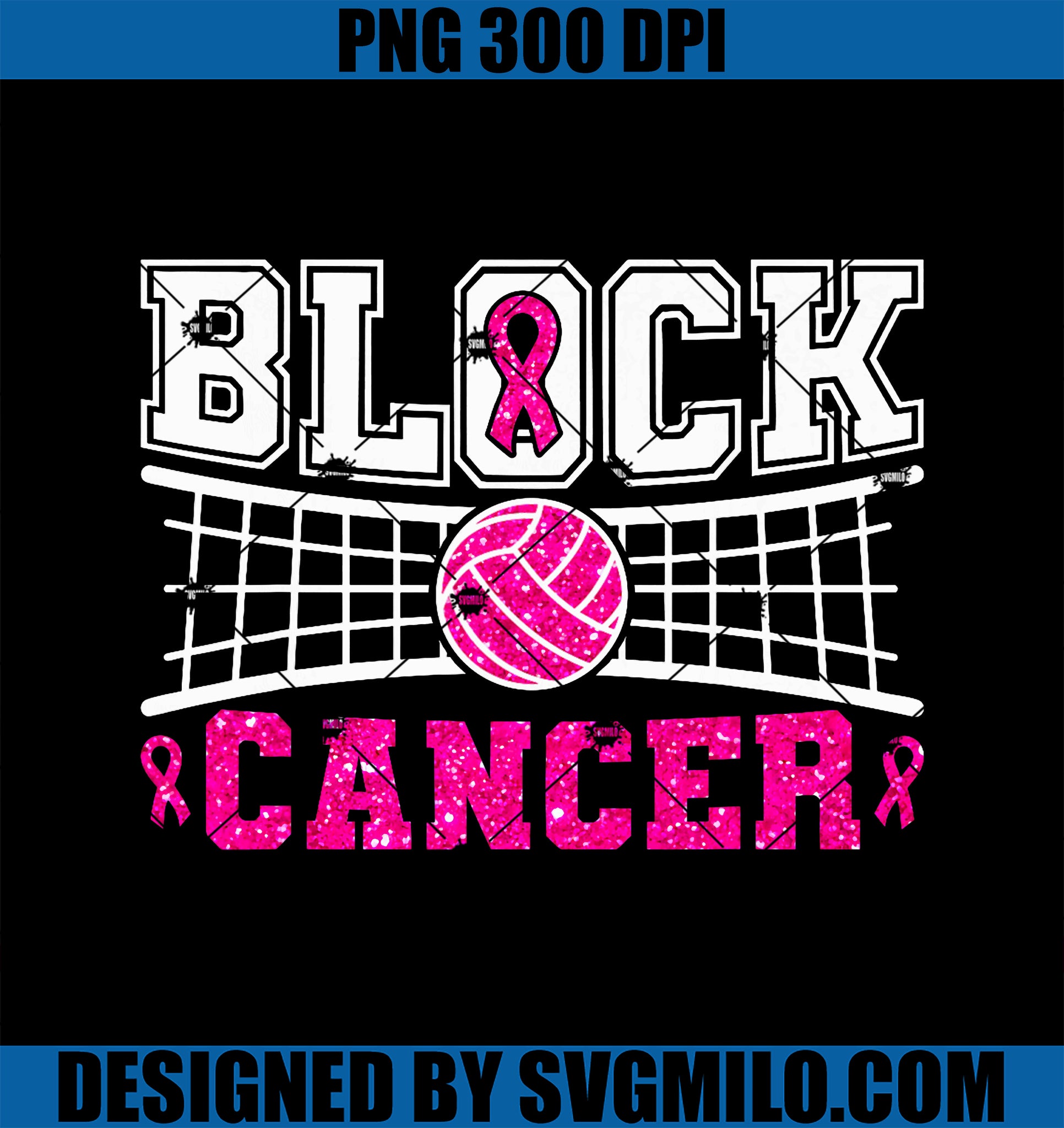 Volleyball Breast Cancer Awareness PNG, Block Out Cancer Pink PNG