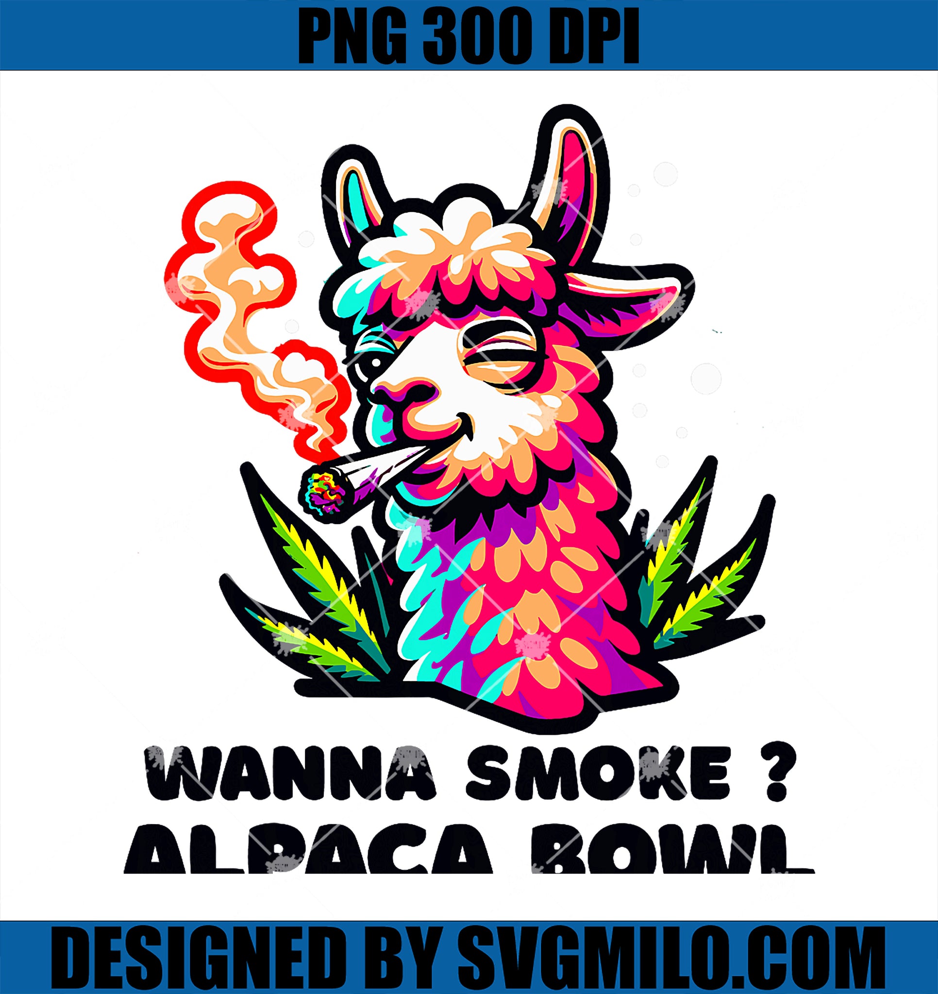 Wanna Smoke Alpaca Bowl Weed PNG, Funny Llama Cannabis 420 Stoner PNG