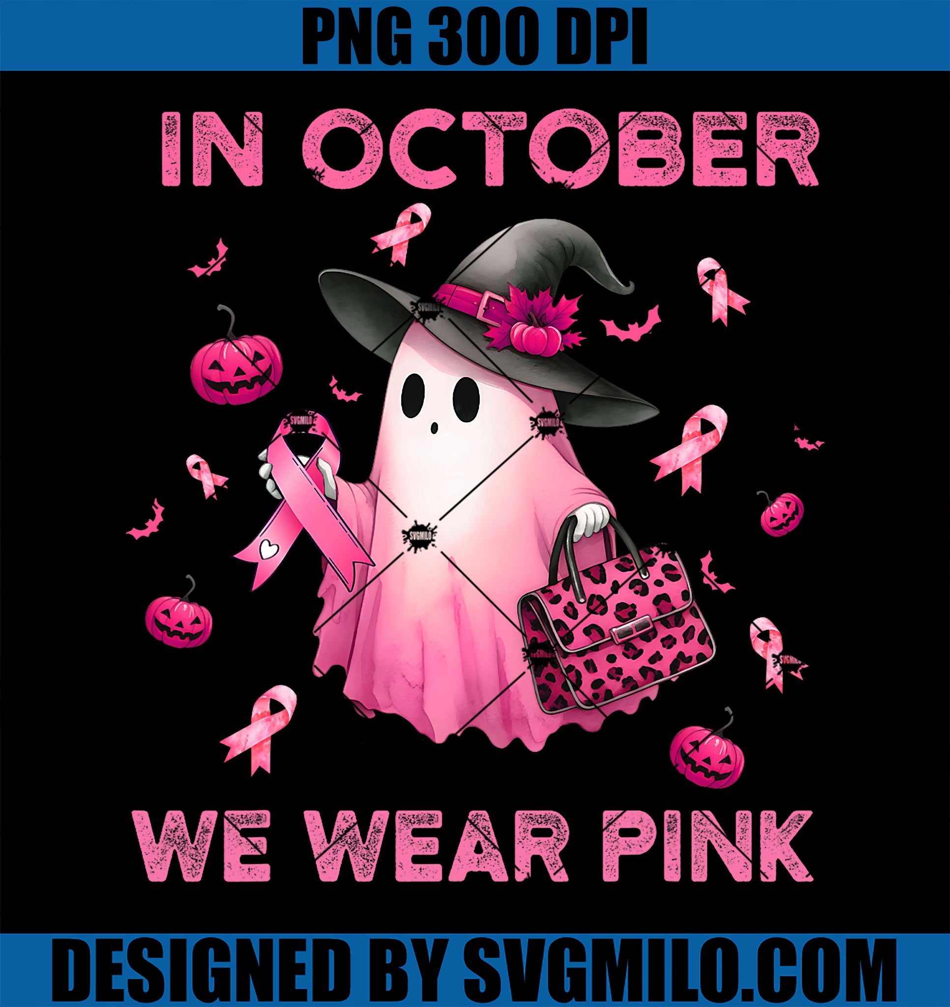 Wear Pink Breast Cancer Warrior Ghost Halloween PNG