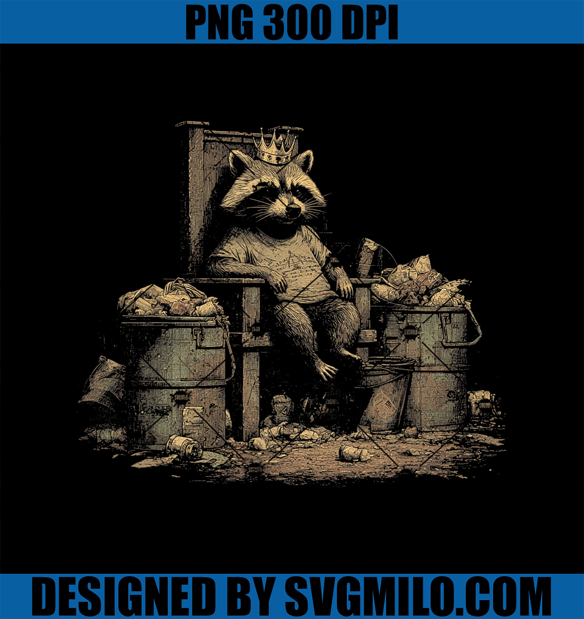 Weirdcore Aestic Raccoon King PNG, Sitting Trash Throne PNG