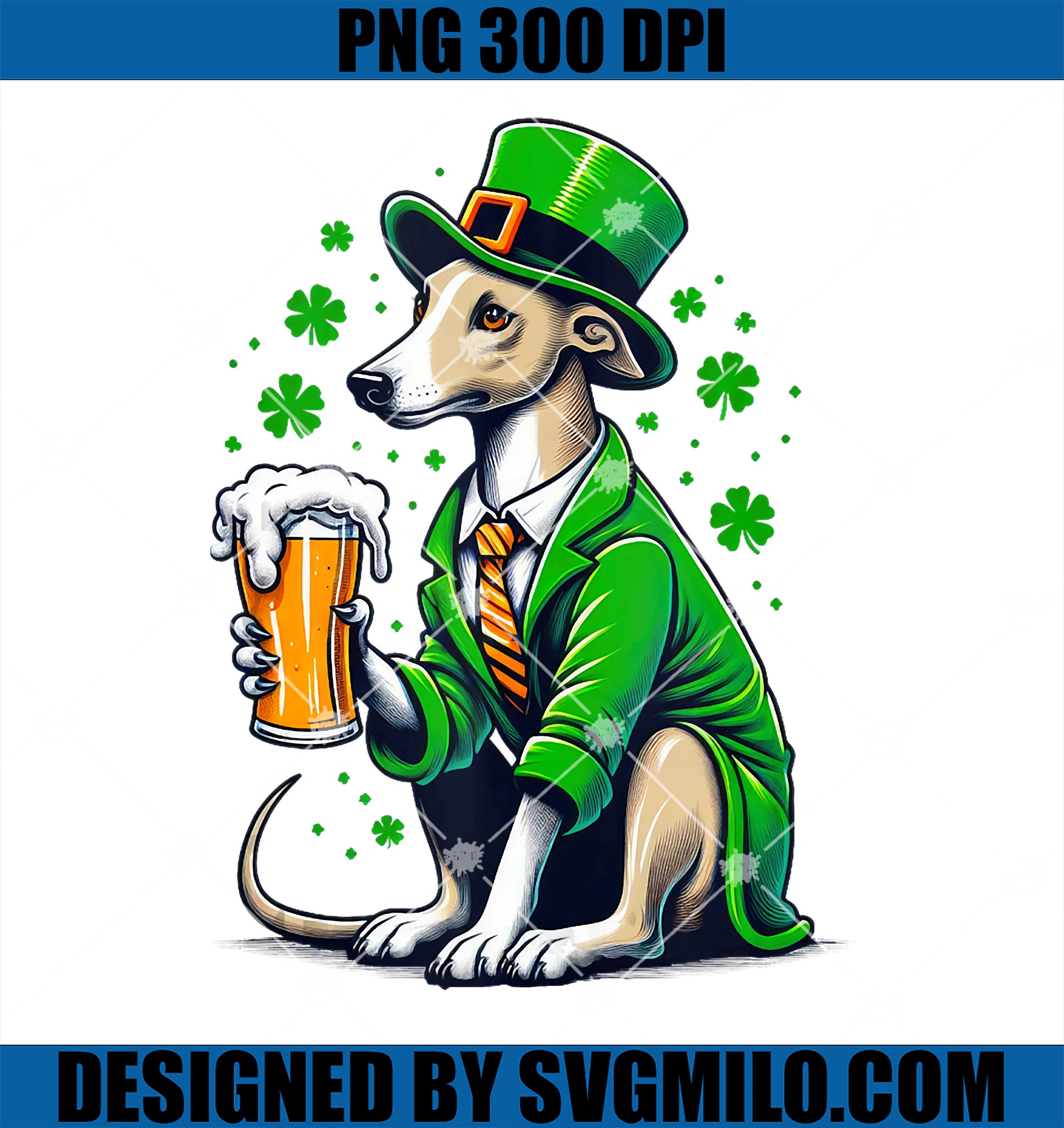 Whippet Saint Paddy's Day Lover Dog PNG