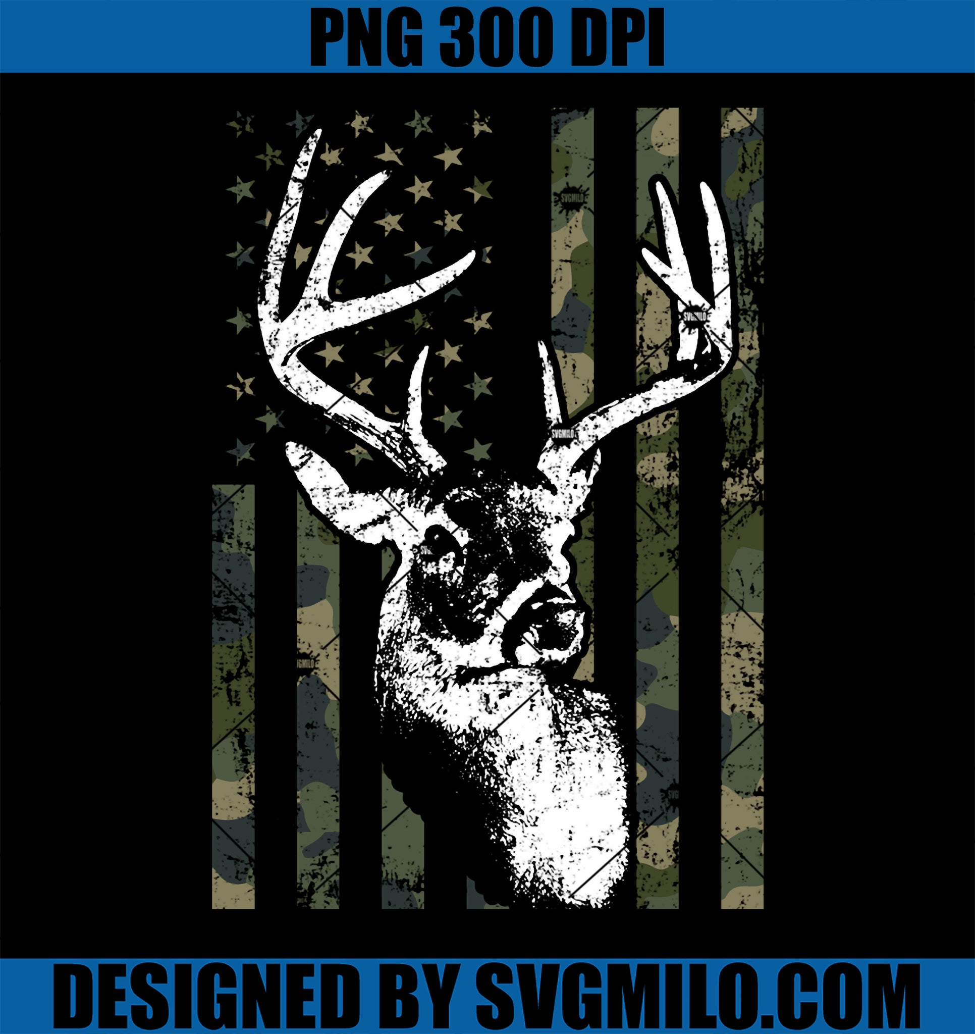 Whitetail Buck Deer Hunting USA Camouflage American Flag PNG