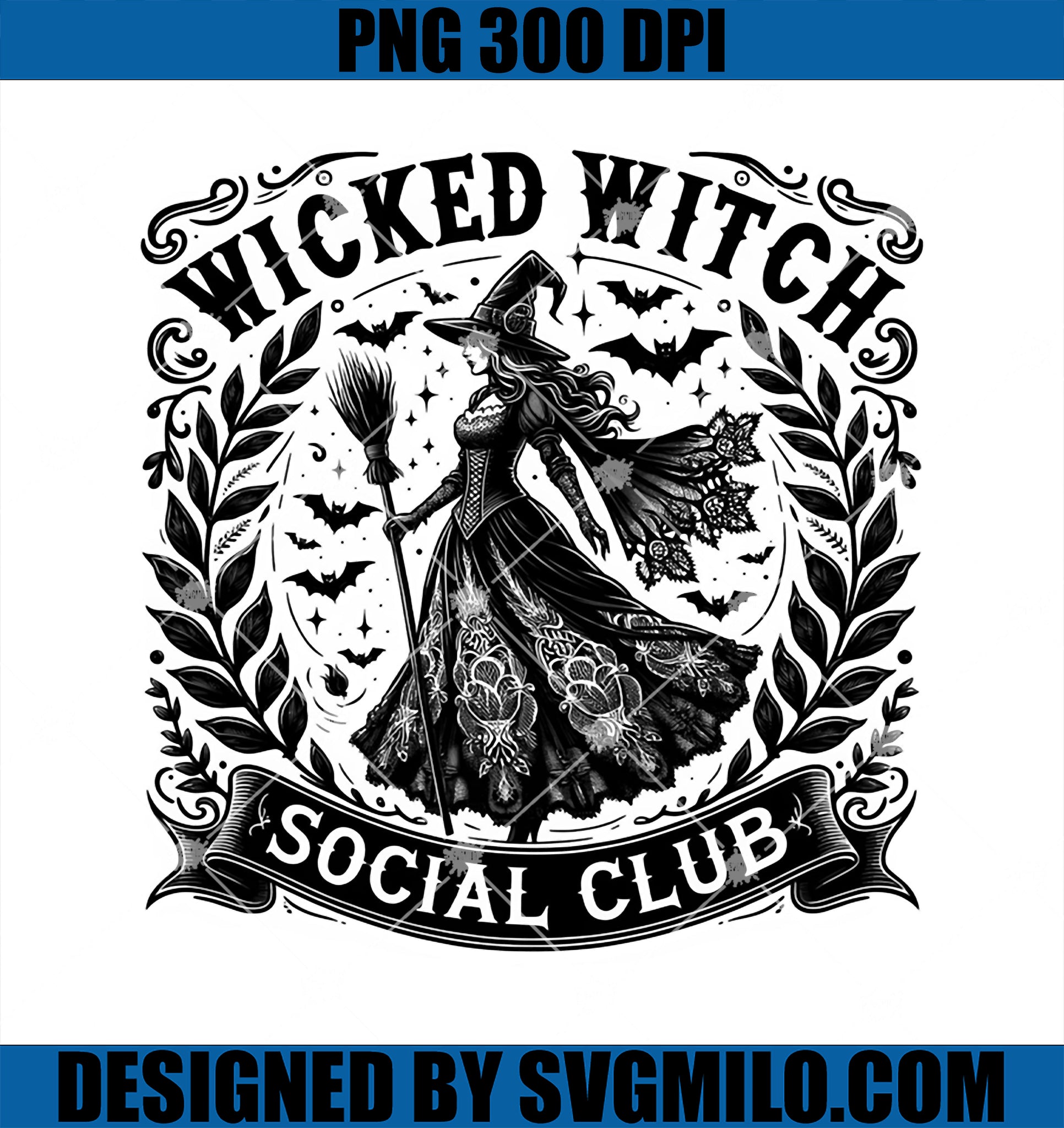 Wicked Witch Social Club Vintage PNG, Witchcraft Halloween Gothic PNG