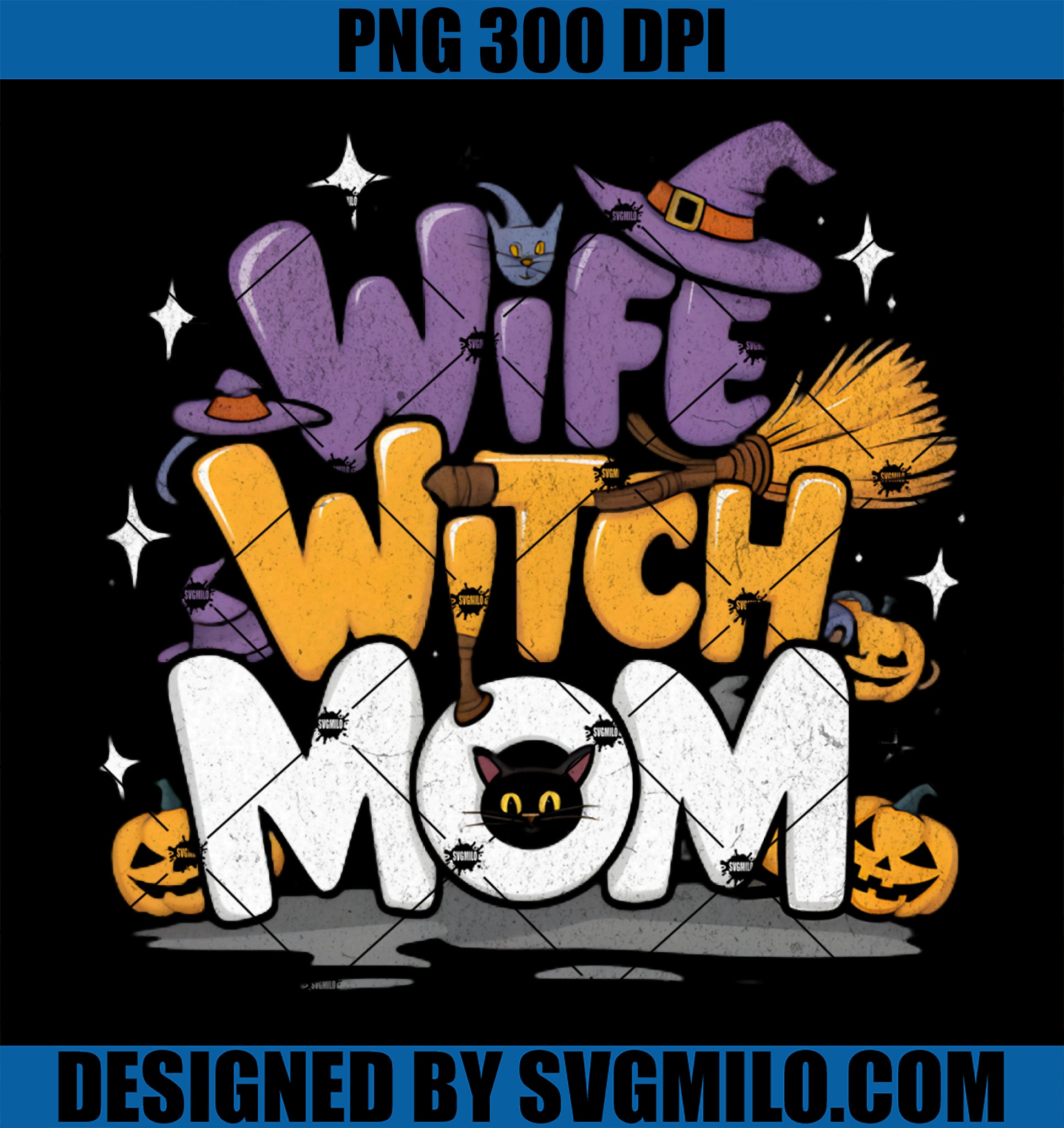 Wife Witch Mom Vintage PNG, Funny Halloween Women Family PNG