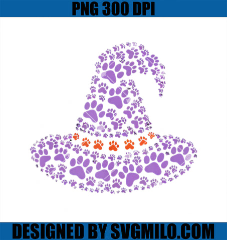 Witch Hat With Paw Paws Cute Prints PNG, Pet Lovers PNG