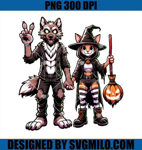 Wolf Cool Halloween PNG, Cat Witch and Werewolf Spooky Party PNG