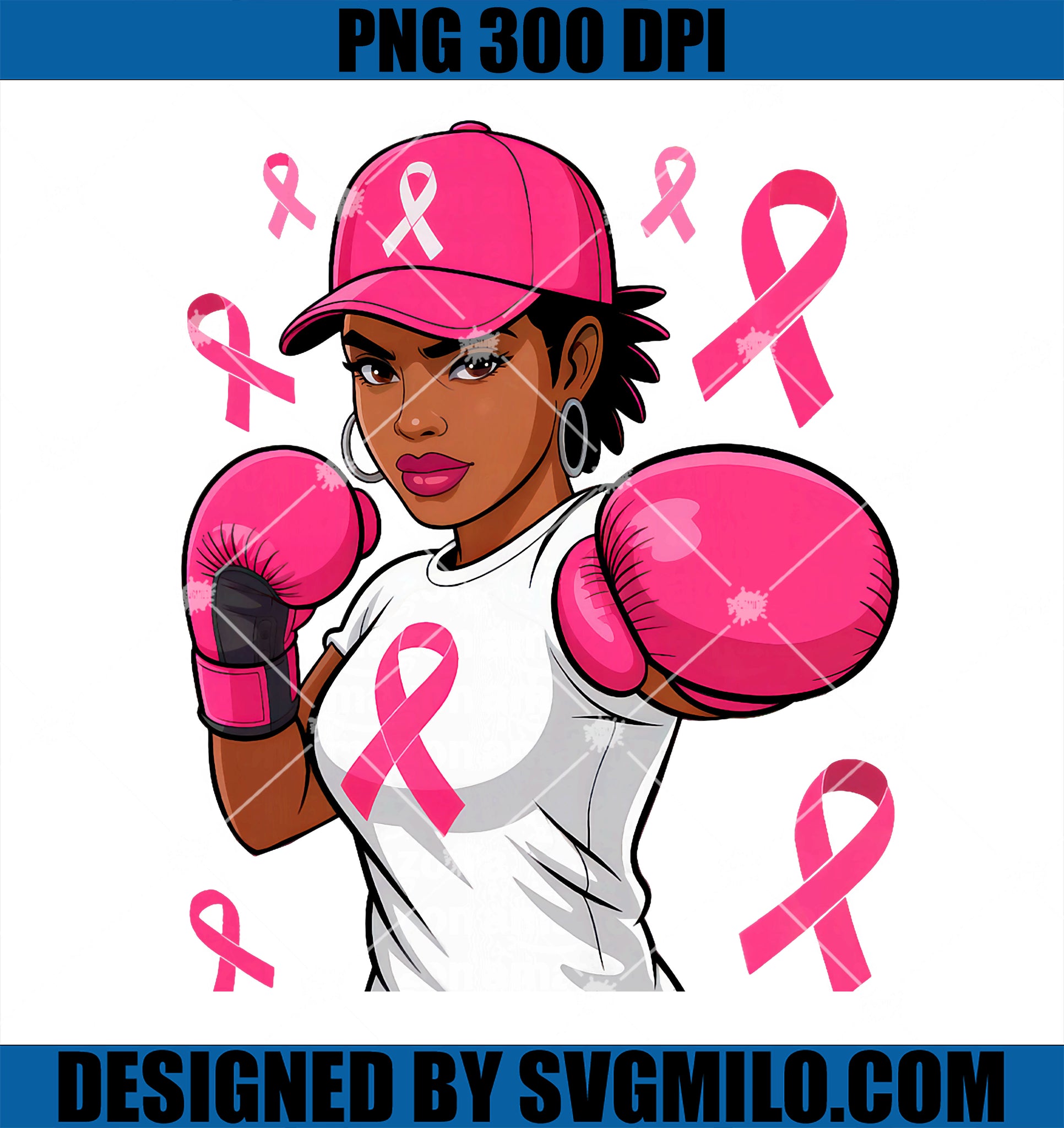 Women Black African American Fight PNG, Breast Cancer Pink Ribbon PNG