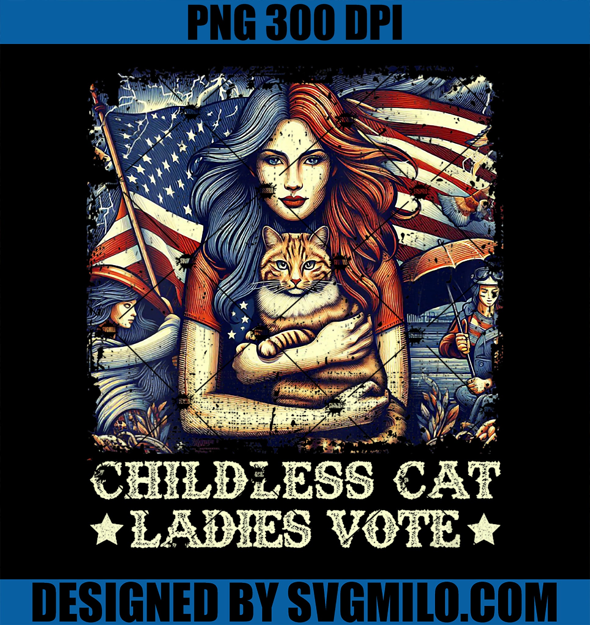 Womens CHILDLESS CAT LADIES VOTE KAMALA HARRIS 2024 PNG