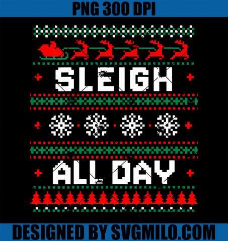 Womens Cute Sleigh All Day PNG, Ugly Christmas Sweater Party Pixel Art PNG