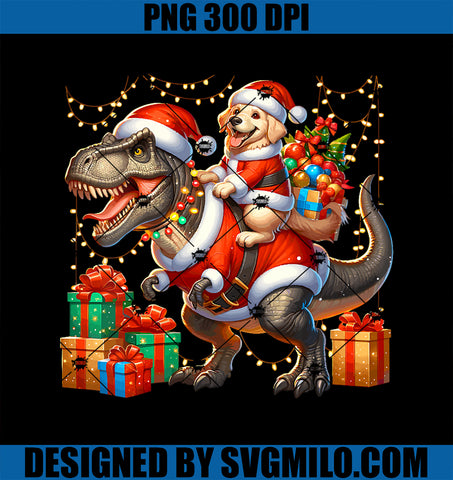 Womens Funny Santa Golden Retriever Rides T-Rex Holiday Christmas PNG