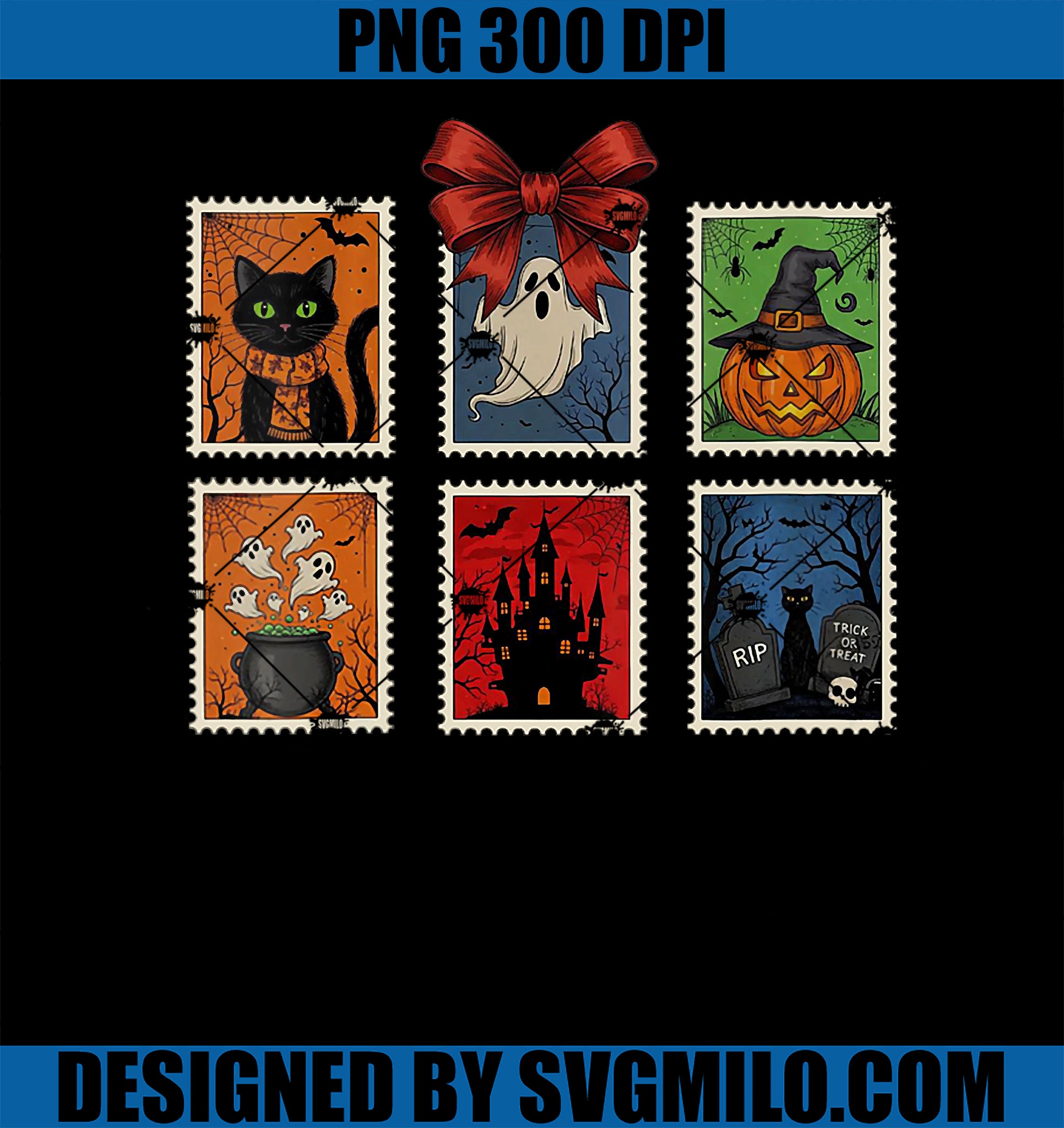 Womens Halloween Stamp PNG, Spooky Mail Art Vintage Ghost Funny PNG